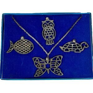 F. B. Rogers Silver Co RARE Italian Silver Plated Pet Pendants w/ Necklace
